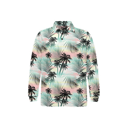 Palm Tree Pattern Print Design A03 Long Sleeve Polo Shirt For Men's