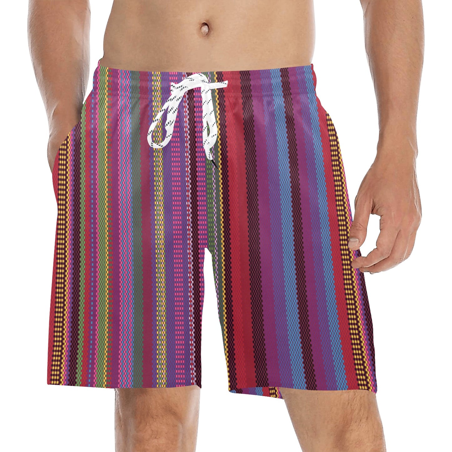 Serape Stripe Print Men's Swim Trunks Beach Shorts