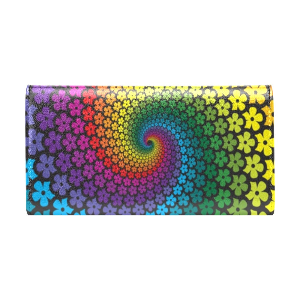 Flower Power Rainbow Spiral Print Women's Trifold Wallet