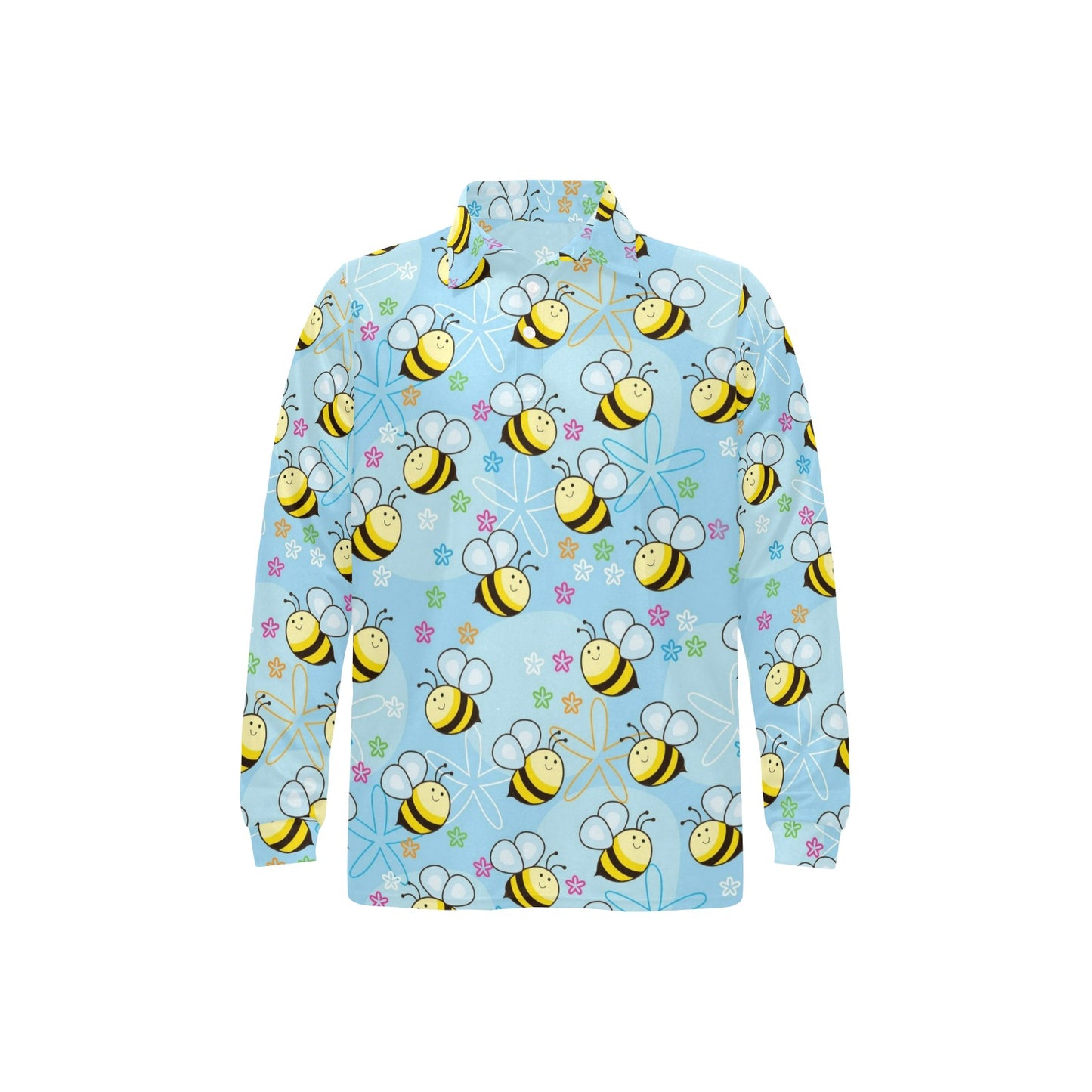 Bee Pattern Print Design BEE03 Long Sleeve Polo Shirt For Men's