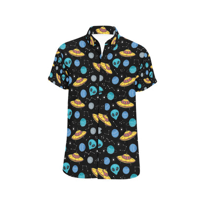 UFO Alien Print Design LKS306 Men Short Sleeve Button Up Shirt
