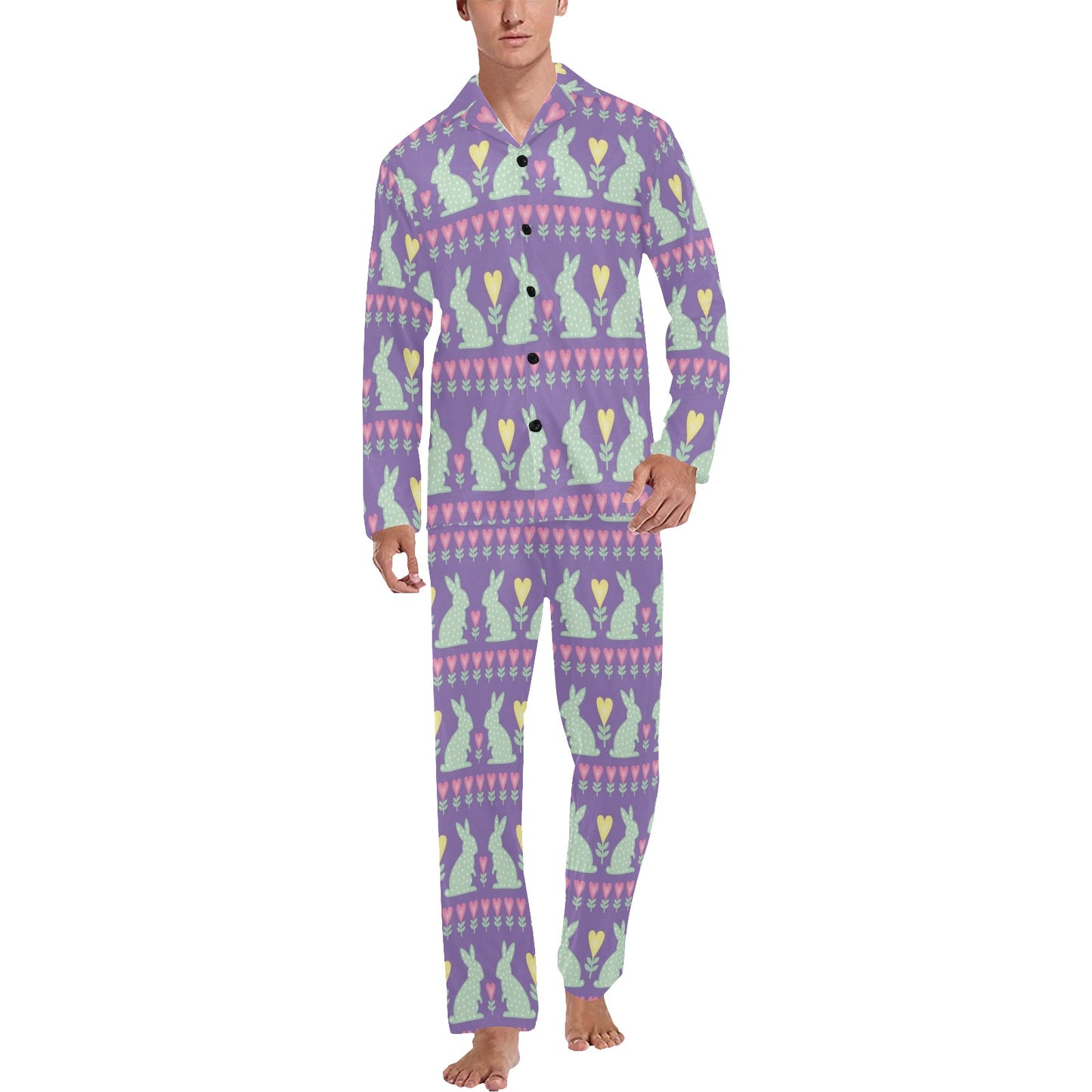 Rabbit Pattern Print Design RB01 Men's Long Pajama Set