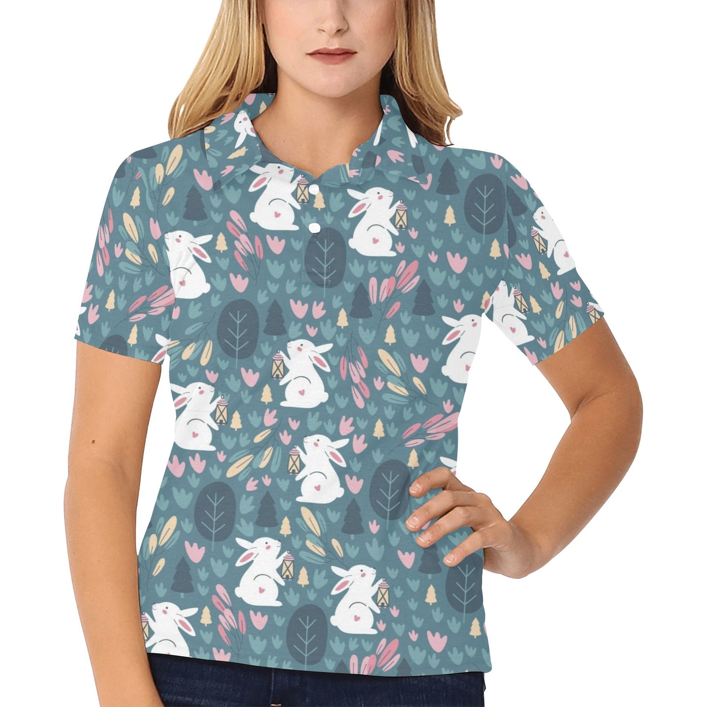 Rabbit Pattern Print Design RB013 Women's Polo Shirt