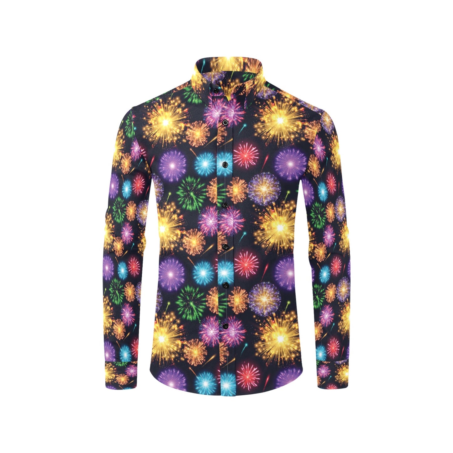 Firework Print Design LKS305 Men's Long Sleeve Dress Shirt