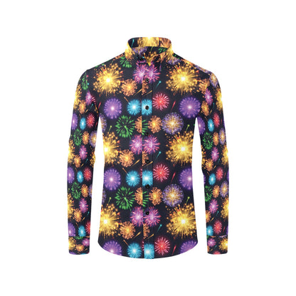 Firework Print Design LKS305 Men's Long Sleeve Dress Shirt