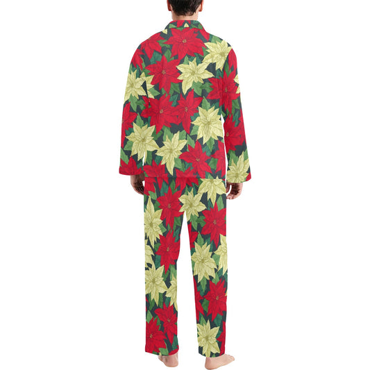Poinsettia Pattern Print Design POT06 Men's Long Pajama Set