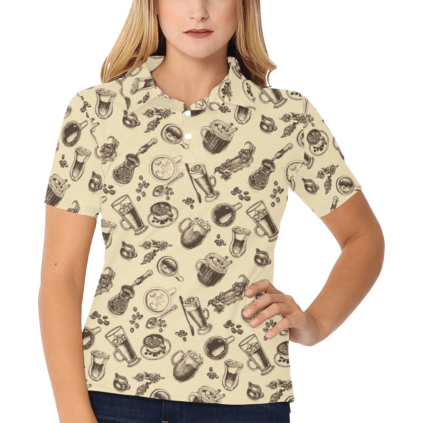 Coffee Pattern Print Design 05 Women's Polo Shirt
