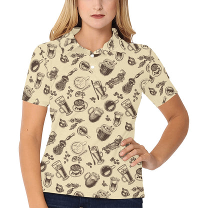 Coffee Pattern Print Design 05 Women's Polo Shirt
