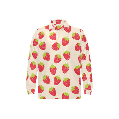 Strawberry Pattern Print Design SB02 Long Sleeve Polo Shirt For Men's