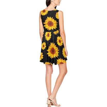 Sunflower Pattern Print Design SF09 Sleeveless Dress