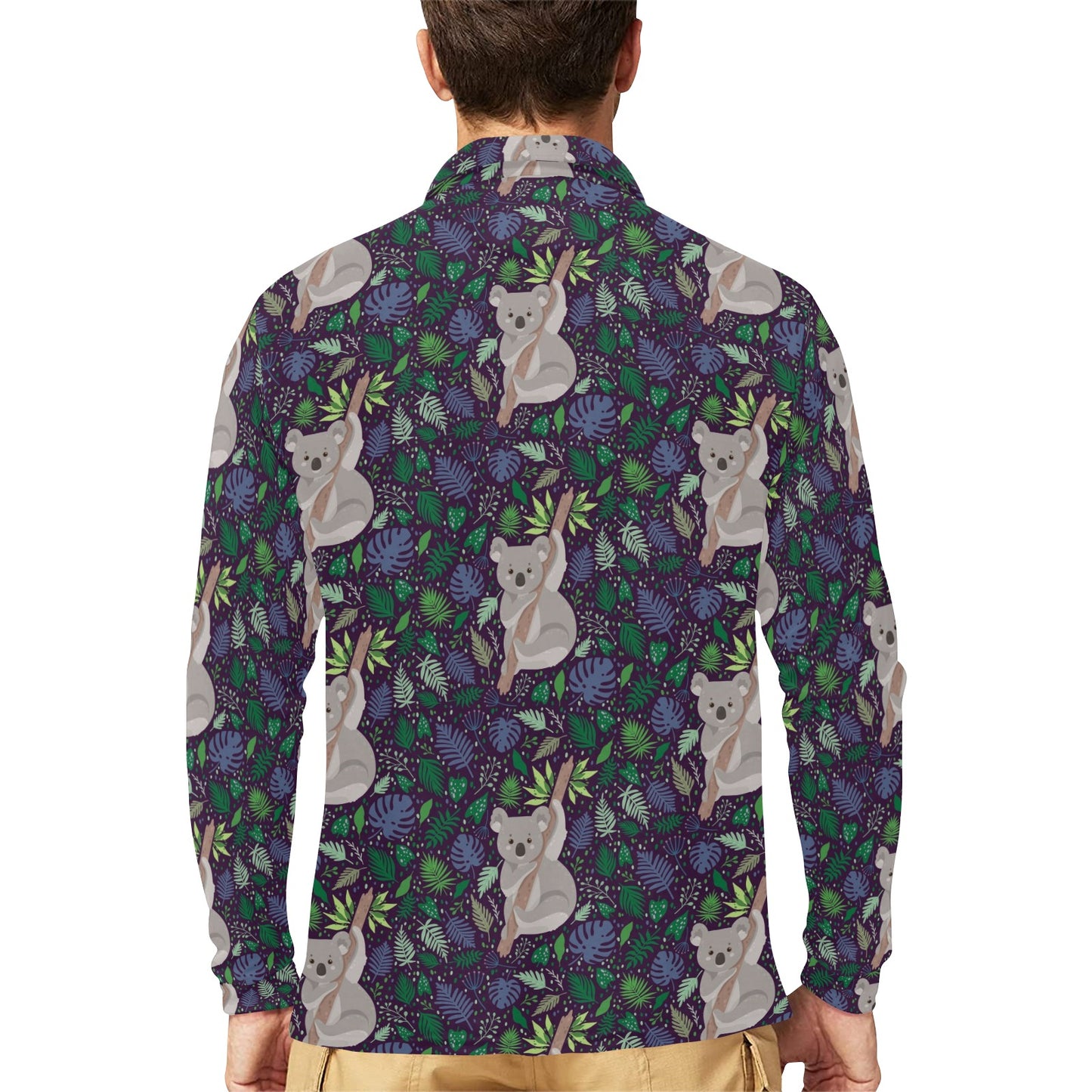 Koala Pattern Print Design 06 Long Sleeve Polo Shirt For Men's