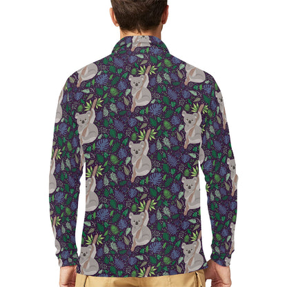 Koala Pattern Print Design 06 Long Sleeve Polo Shirt For Men's