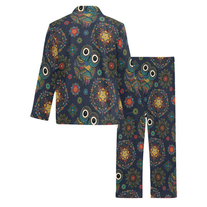 Owl Boho Style Pattern Print Design A04 Men's Long Pajama Set