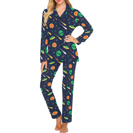 Alien UFO Pattern Print Design 05 Women's Long Pajama Set