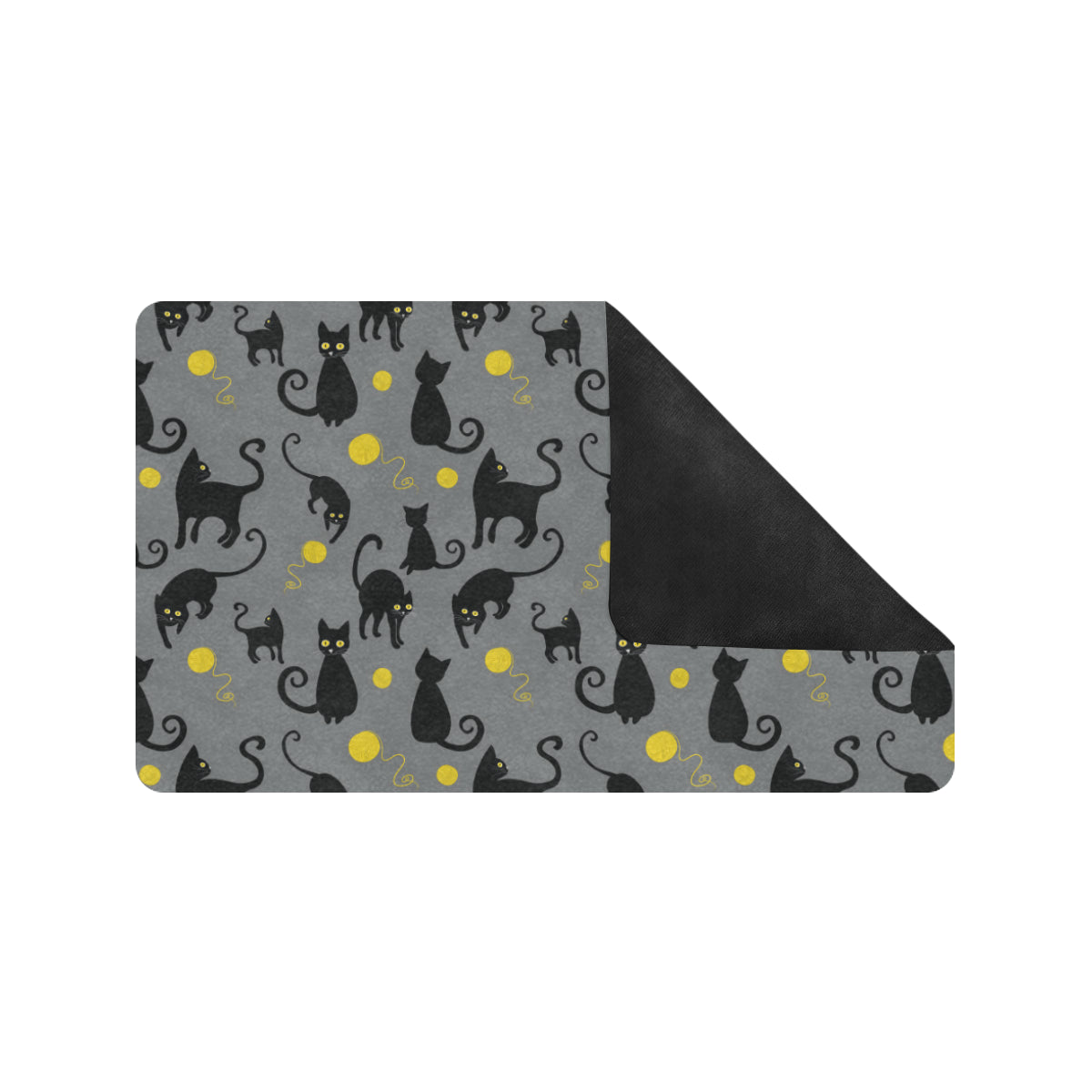Black Cat Yellow Yarn Print Pattern Rubber Doormat