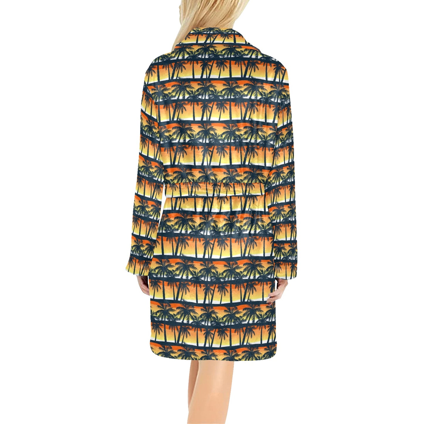Palm Tree Sunset Design Print Women's Fleece Robe