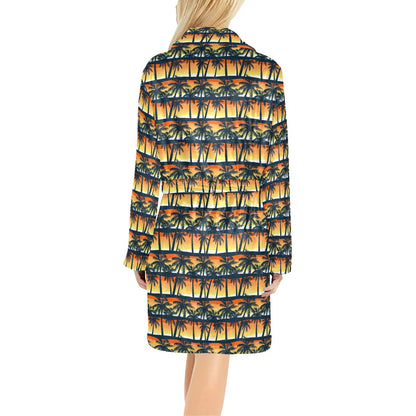 Palm Tree Sunset Design Print Women's Fleece Robe