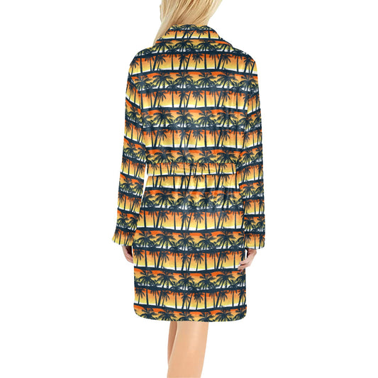Palm Tree Sunset Design Print Women's Fleece Robe