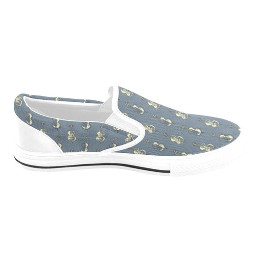 Violin Print Design LKS403 White Slip Ons Canvas Women's Shoes