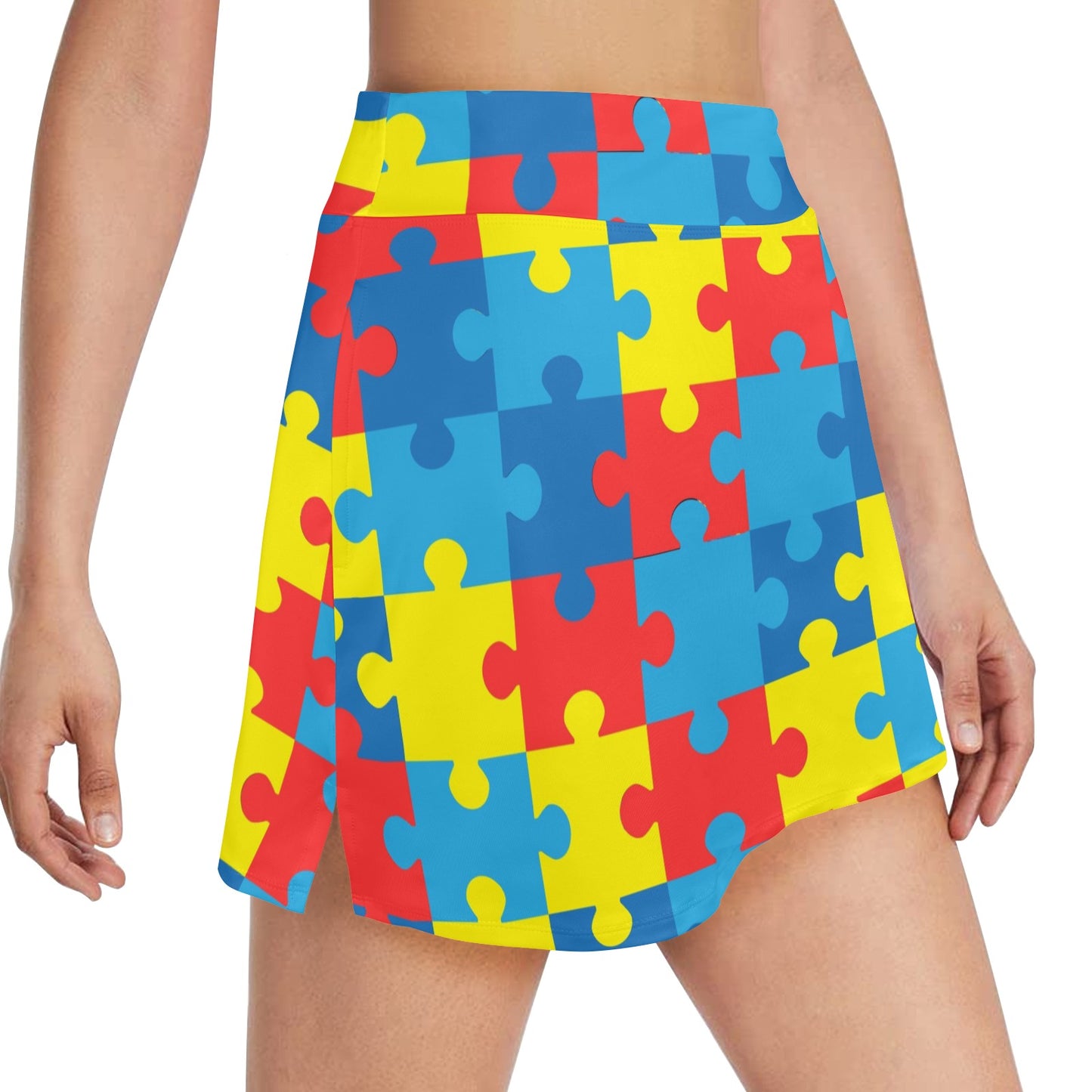 Autism Awareness Puzzles Design Print 17" Golf & Pickleball Skort with Pockets