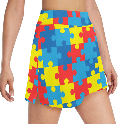 Autism Awareness Puzzles Design Print 17" Golf & Pickleball Skort with Pockets