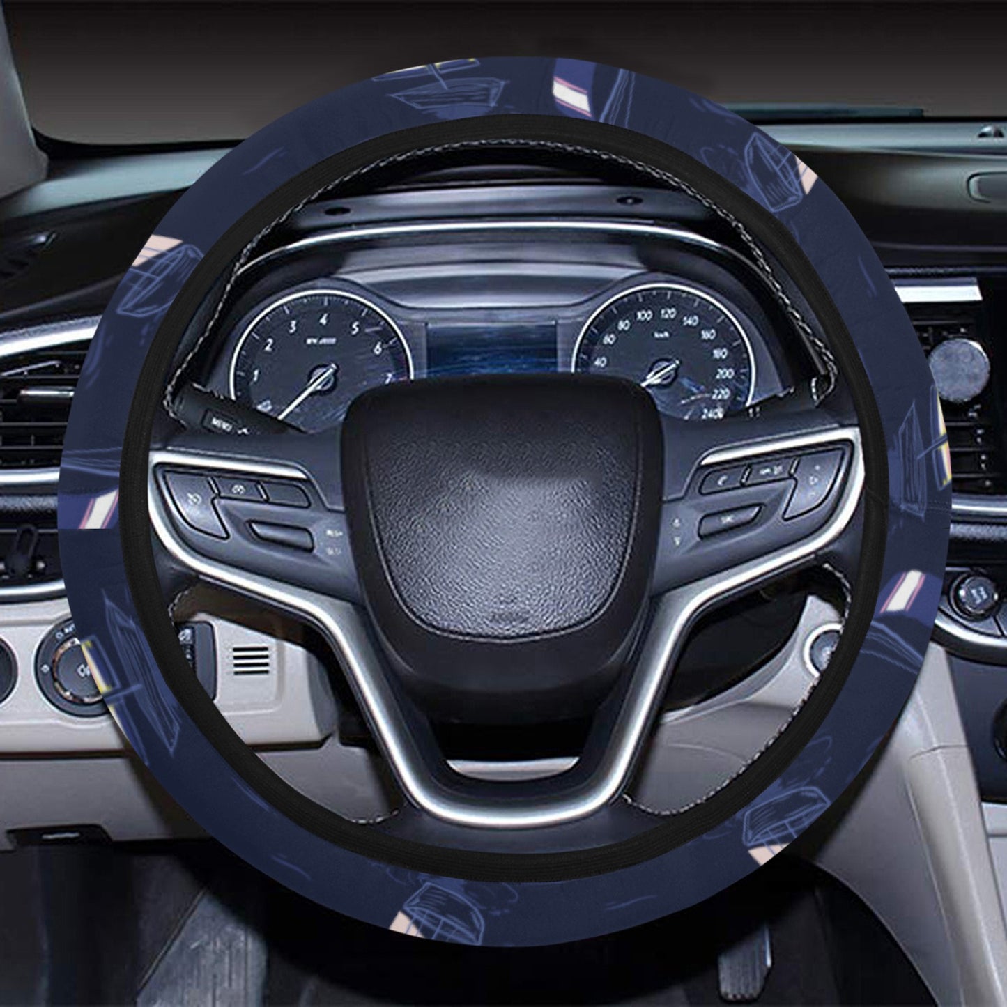 Sailboat Print Design LKS305 Steering Wheel Cover with Elastic Edge