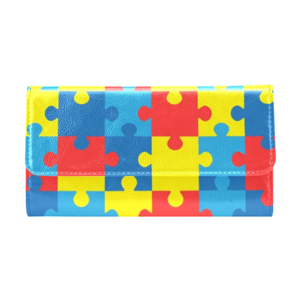 Autism Awareness Puzzles Design Print Women's Trifold Wallet
