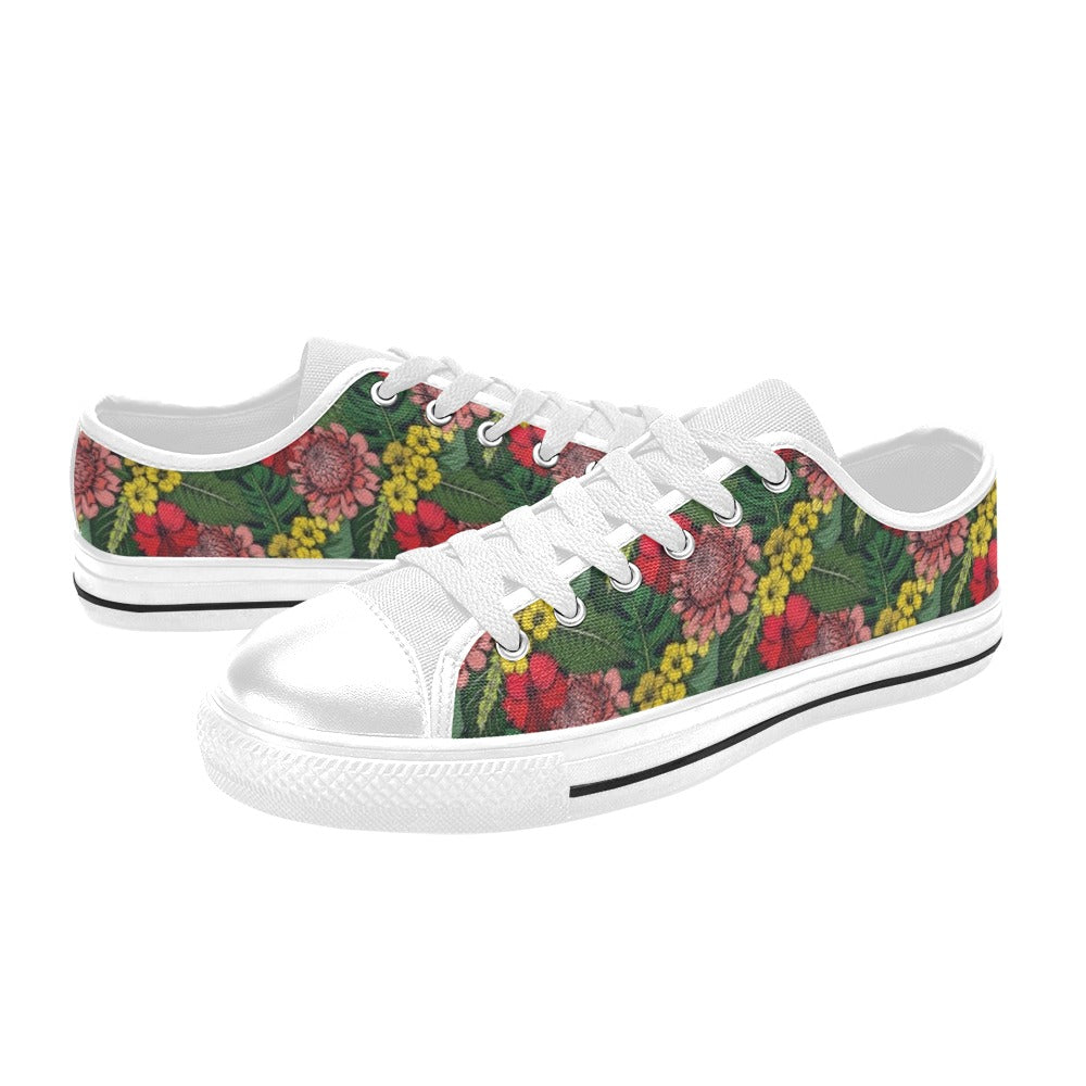 Summer Floral Print Design LKS305 Women's White Low Top Shoes