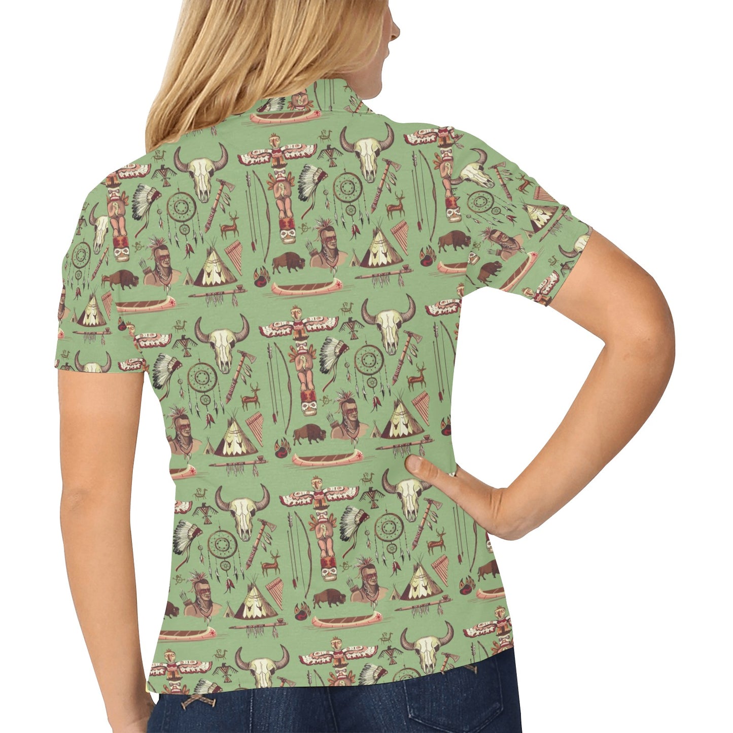 Native Indian Themed Design Print Women's Polo Shirt
