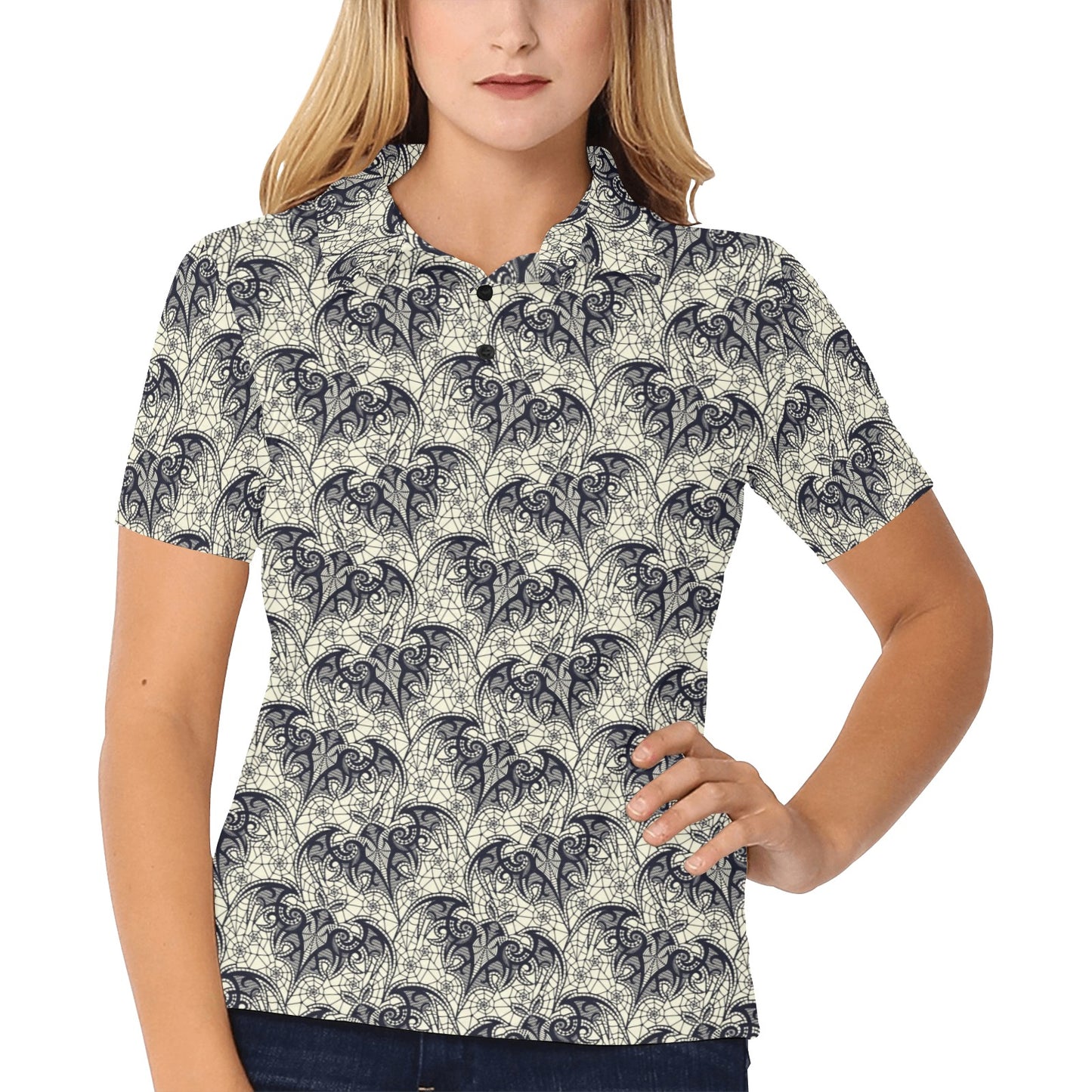 Bat Tribal Pattern Print Design 06 Women's Polo Shirt