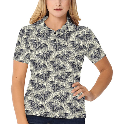 Bat Tribal Pattern Print Design 06 Women's Polo Shirt