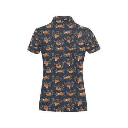 Sloth flower Design Themed Print Women's Polo Shirt