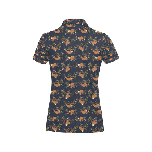 Sloth flower Design Themed Print Women's Polo Shirt