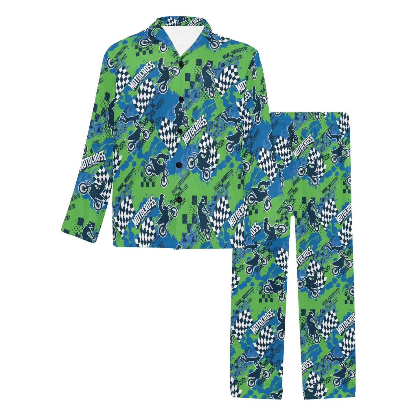 Motocross Pattern Print Design 04 Men's Long Pajama Set