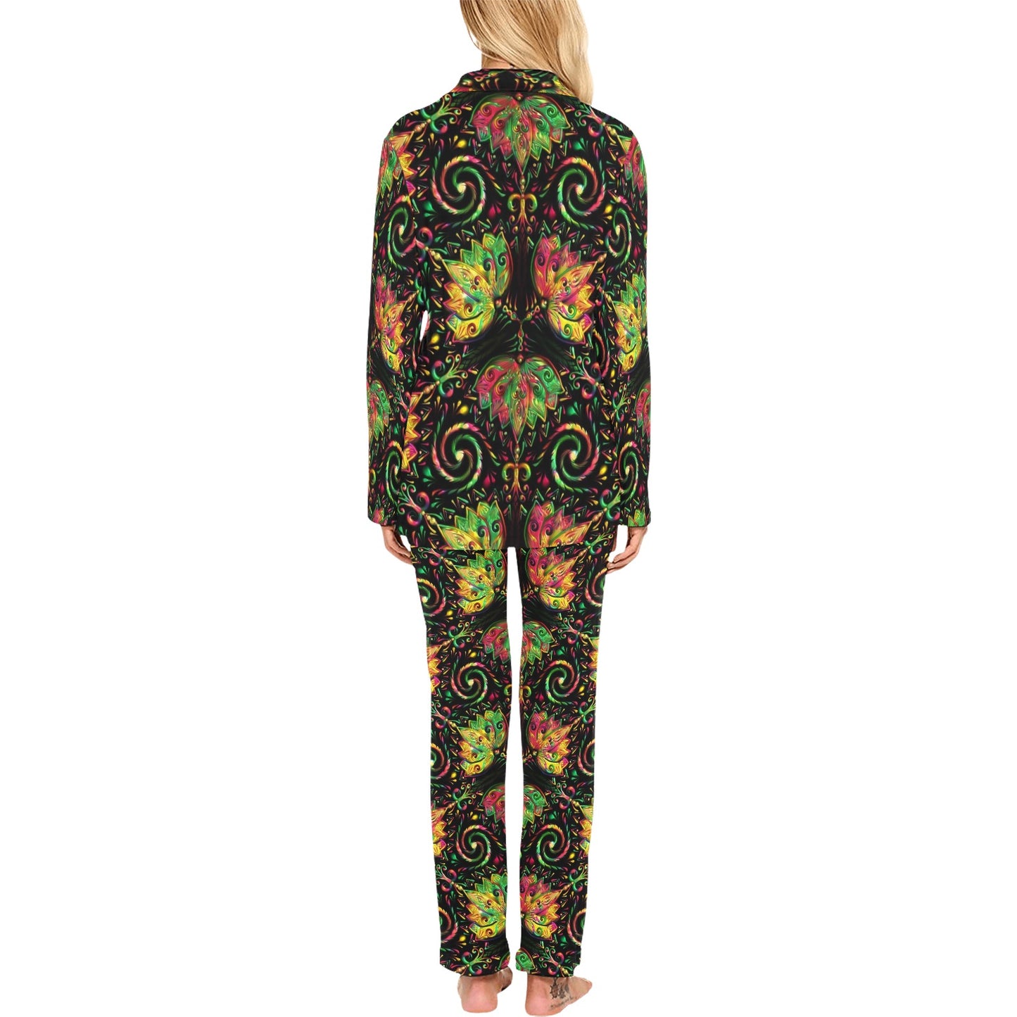 lotus Boho Pattern Print Design LO09 Women's Long Pajama Set