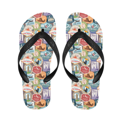 Travel Stamp Print Design LKS301 Flip Flops
