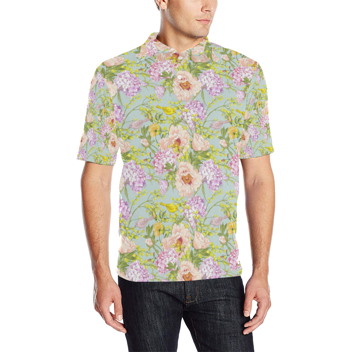 Hydrangea Pattern Print Design HD02 Men Polo Shirt