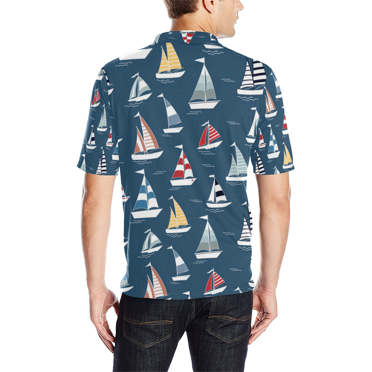 Sailing Ships Pattern Print Design A04 Men Polo Shirt