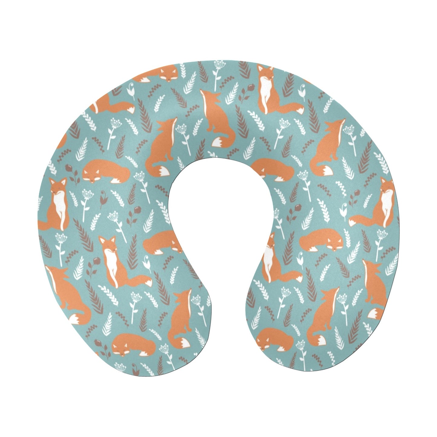 Fox Forest Print Pattern U-Shaped Travel Neck Pillow