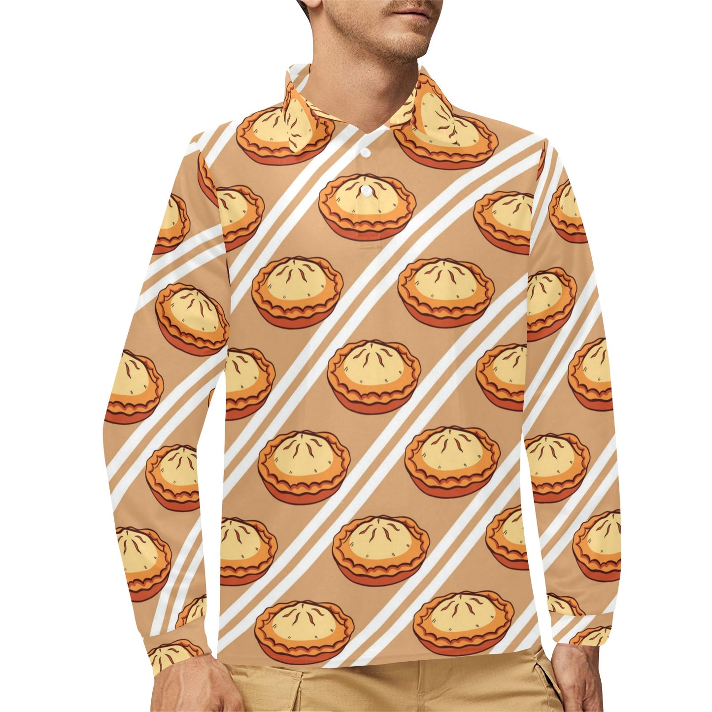 Pie Pattern Print Design A02 Long Sleeve Polo Shirt For Men's