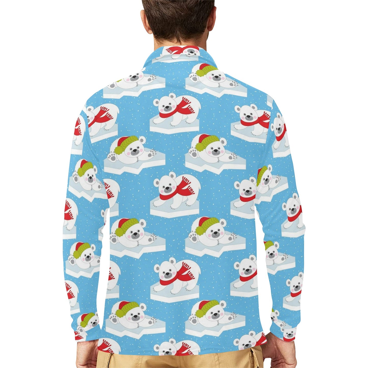 Polar Bear Pattern Print Design PB06 Long Sleeve Polo Shirt For Men's