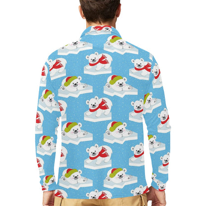 Polar Bear Pattern Print Design PB06 Long Sleeve Polo Shirt For Men's