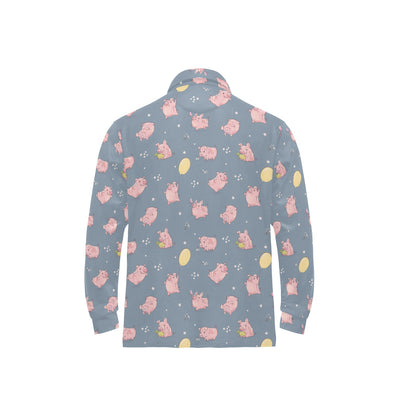Pig Print Design LKS405 Long Sleeve Polo Shirt For Men's
