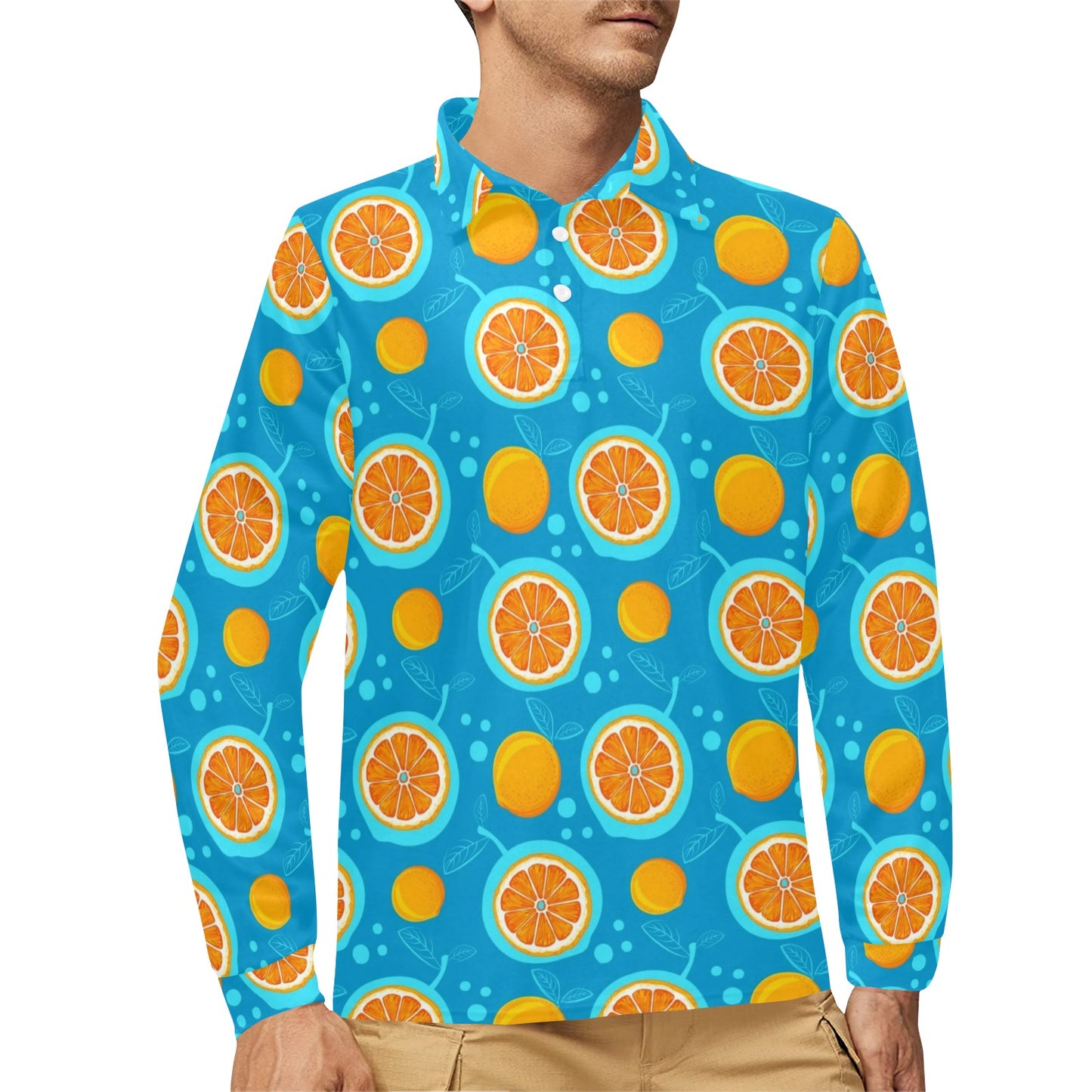Grapefruit Pattern Print Design GF03 Long Sleeve Polo Shirt For Men's