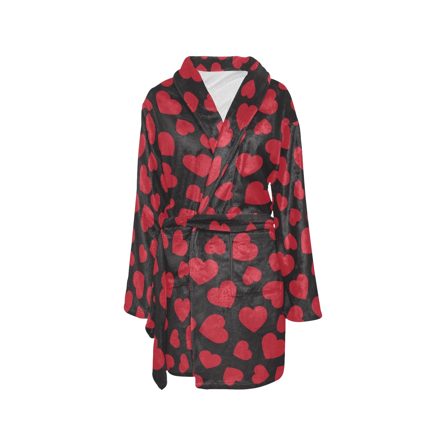 Heart Red Pattern Print Design HE01 Women's Fleece Robe