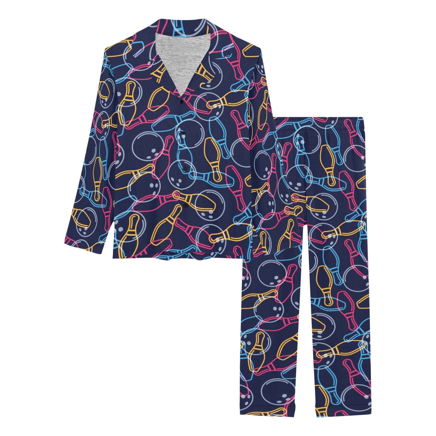 Bowling Pattern Print Design 07 Women's Long Pajama Set