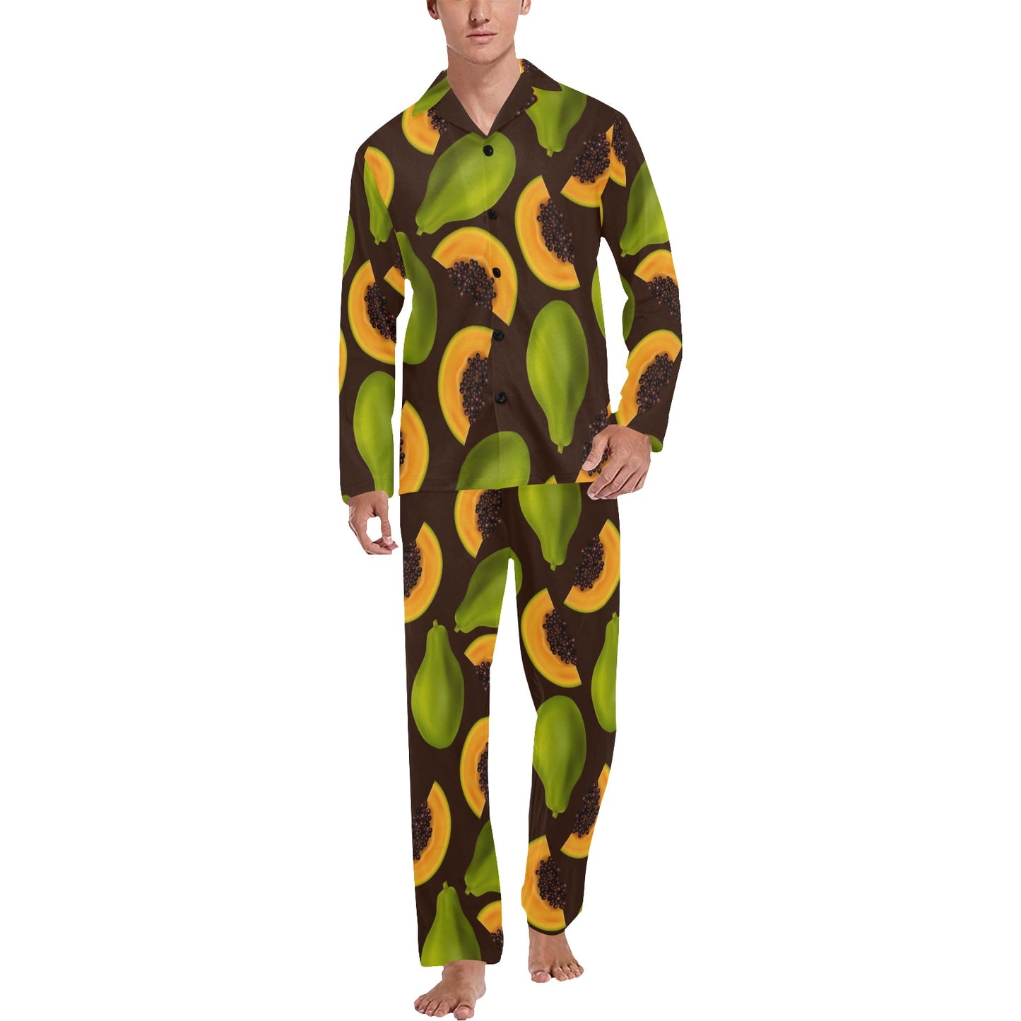 Papaya Pattern Print Design PP04 Men's Long Pajama Set