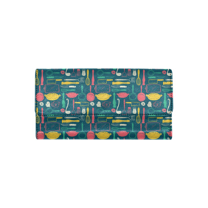 Cooking Kitchen Tools Pattern Print Design 01 Women's Trifold Wallet