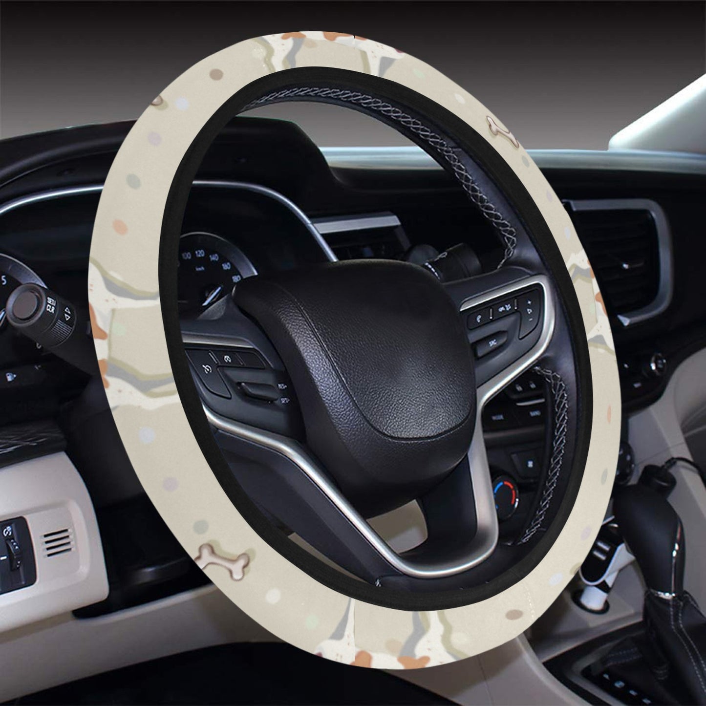 Russell Terriers With Bone Print Design LKS302 Steering Wheel Cover with Elastic Edge