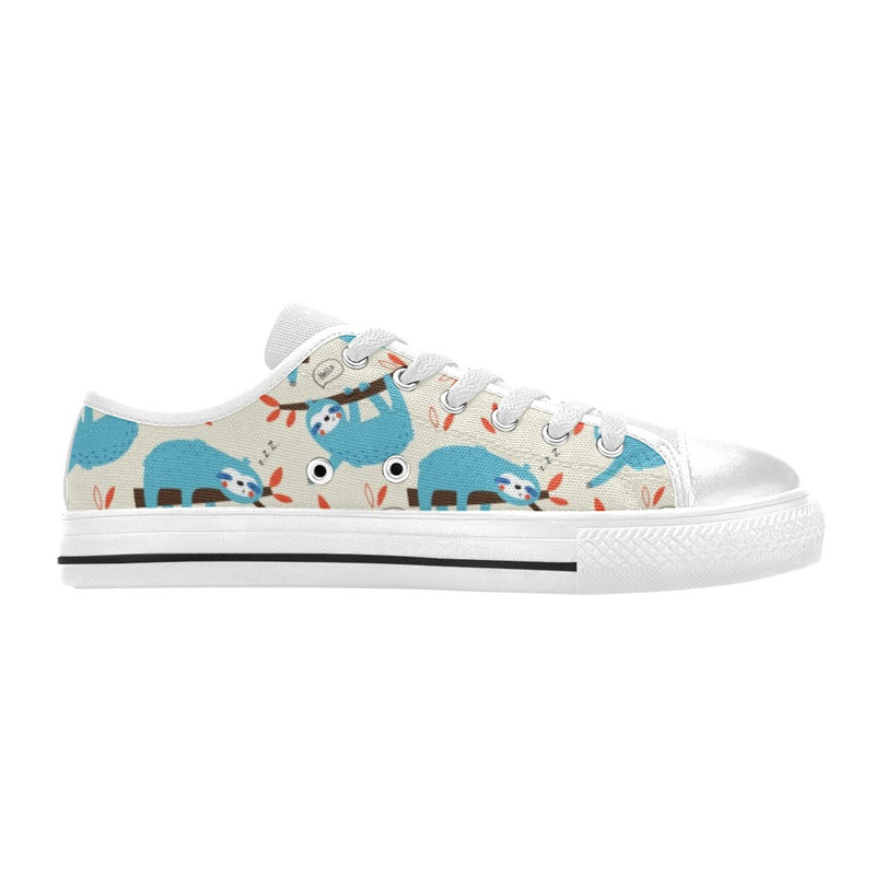 Sloth Print Design LKS3011 Women's White Low Top Shoes